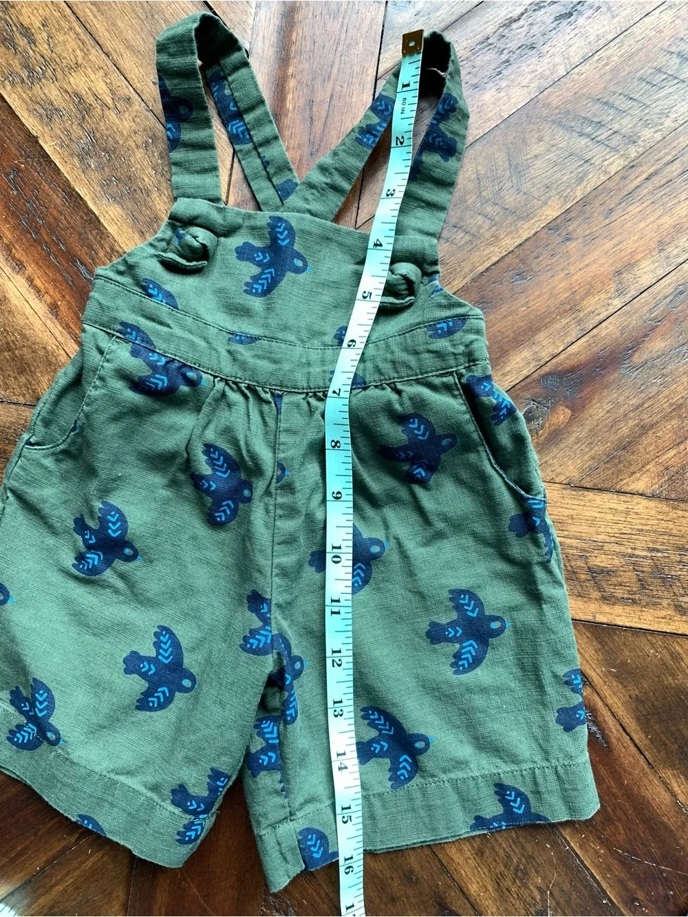Gymboree Olive Green Overalls with Blue Bird Print